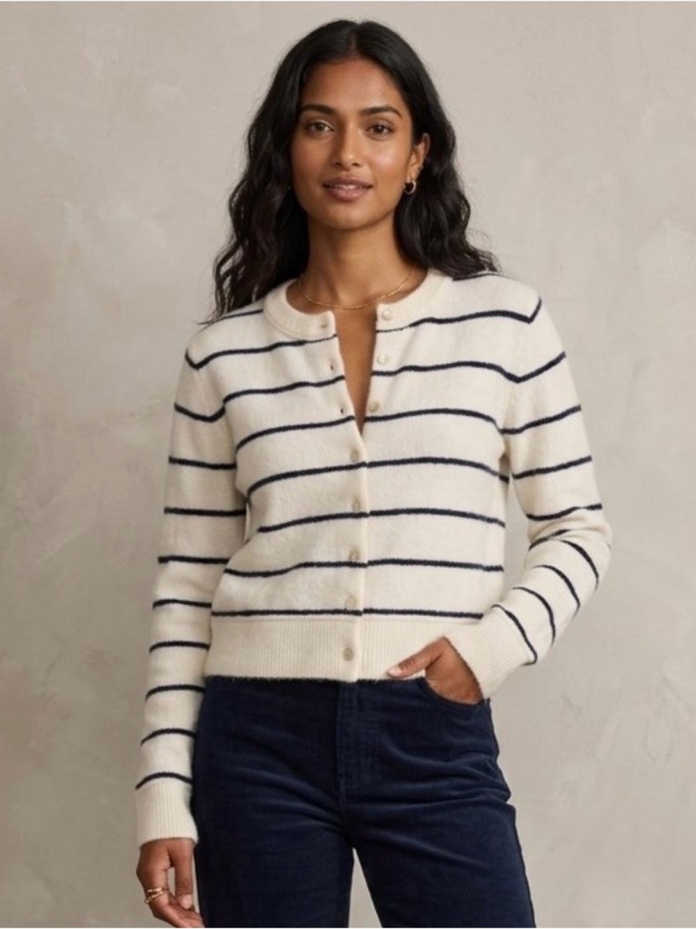 Marine Layer Sausalito Cardigan Harbor Stripe Cream Navy Wool Blend Medium M NEW
